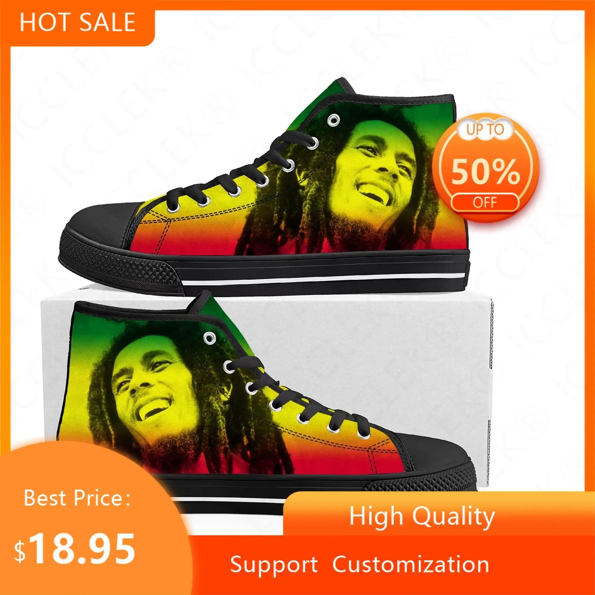 Legend Bob Marley Reggae Rasta Music Rock High Top Sneakers Mens Womens Teenager Canvas Sneaker Casual Couple Shoes Custom Shoe