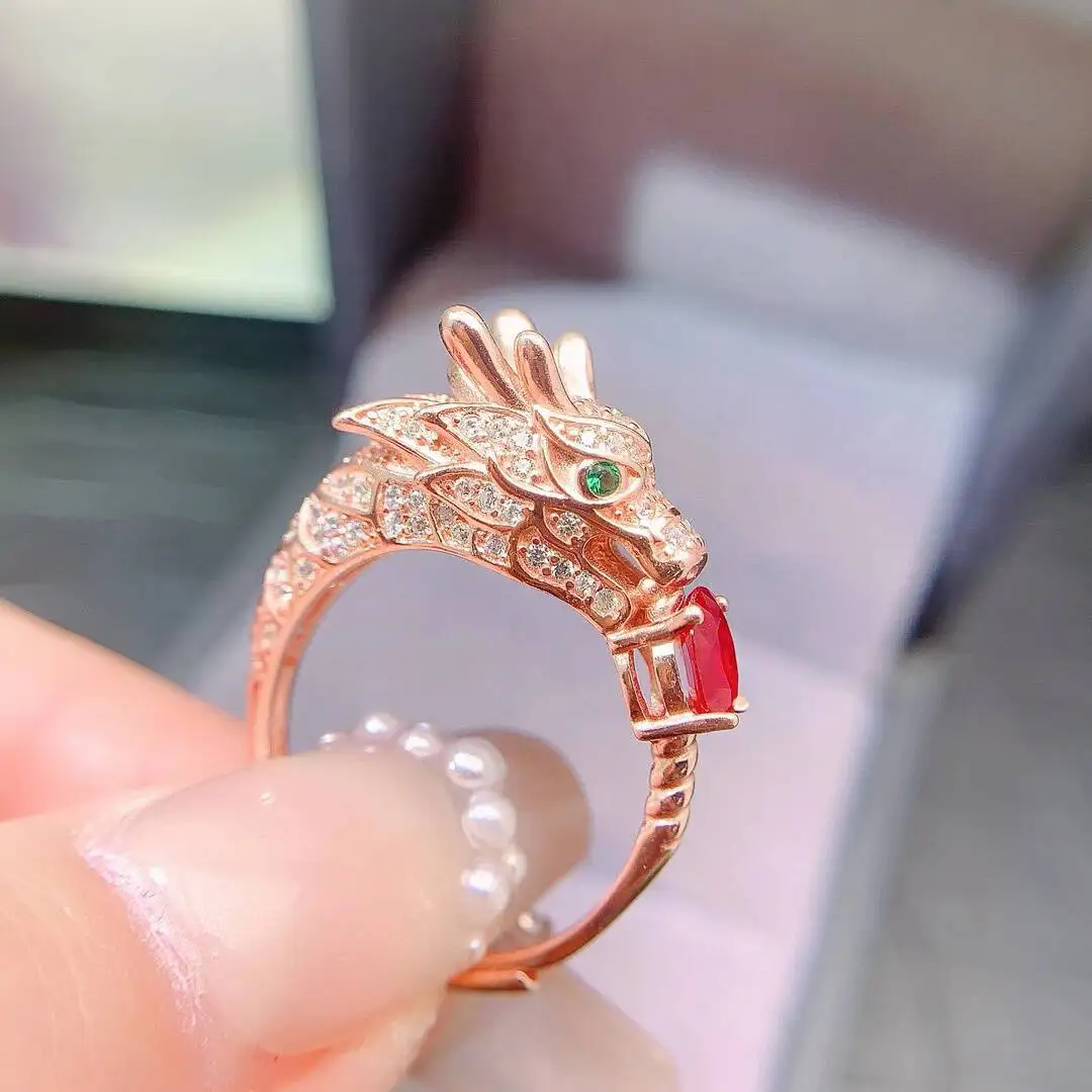 

KJJEAXCMY New style Jewelry Natural Women's Ruby Ring 925 silver inlay Colorful and splendid Crystal pure fire flash explosion
