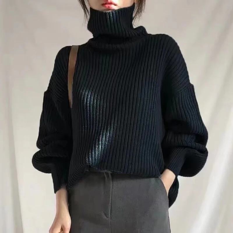 HELIAR Women Turtleneck Knitted Warm Sweater Long Sleeve Solid Loose Causal Jumpers Pullover Office Sweater Autumn Winter