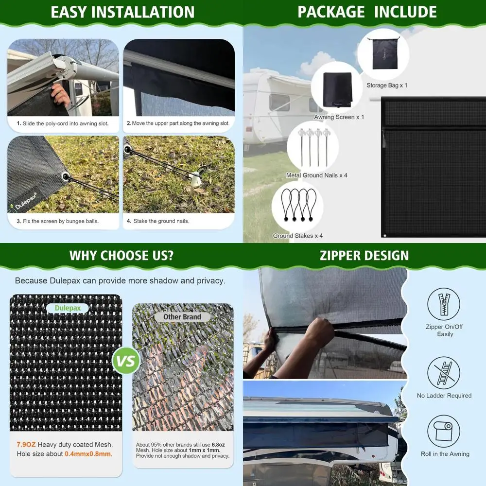 

Солнцезащитный козырек для навеса для автофургона с застежкой-молнией 9x18'3 дюйма - Второе поколение Тент для автофургона Значно улучшает тень и Pri