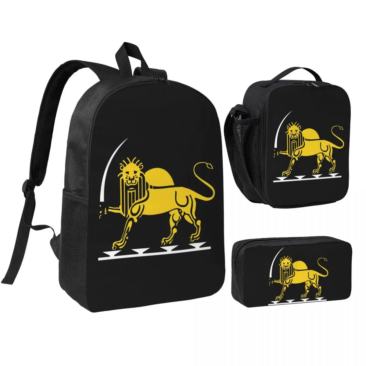

Iran Flag Emblem Persia Sun Lion Backpack Boys Girls BookBag School Bag Shoulder Bags 3ps Insulated Lunch Bag Pencil Case