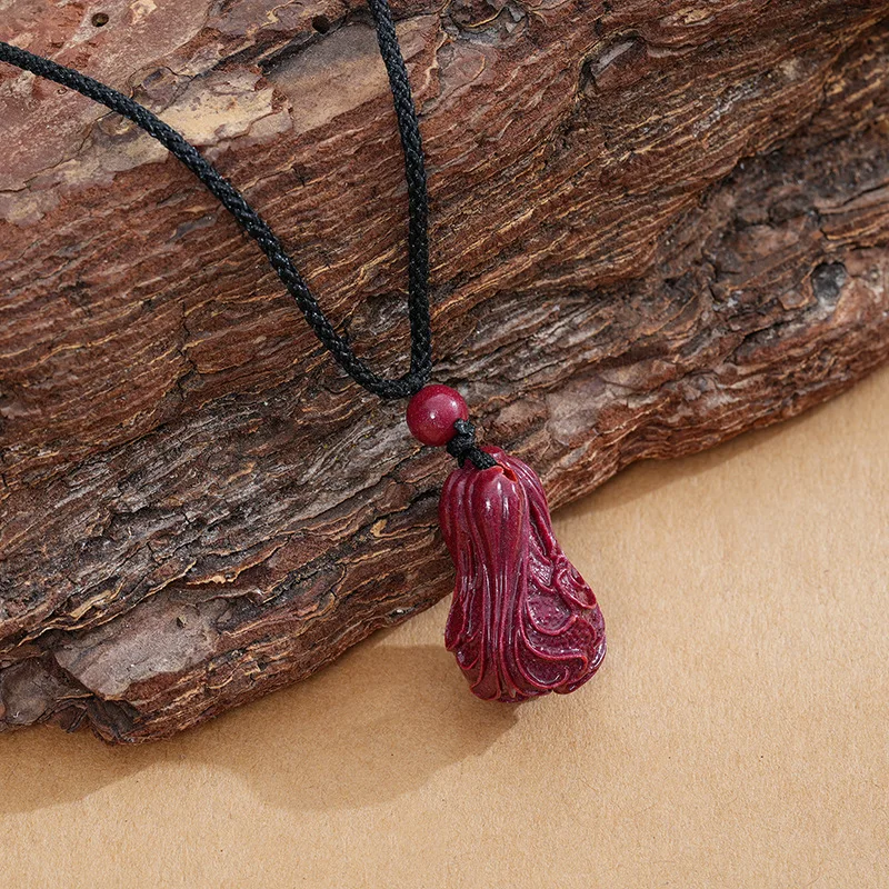 Natural Cinnabar Ruyi Lock Pendant Raw Ore Purple Gold Sand Lucky Bag Cabbage Pendant Amulet