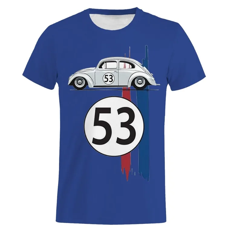 2024 Beetle 53 T-shirt Car Short Sleeve Simple Herbie T-shirt Rally Racing Men's Black 3D Printed T-shirt Men's Children