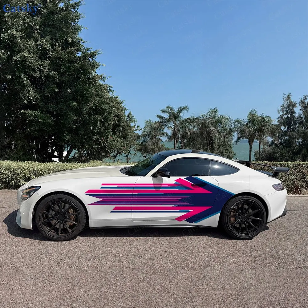 2PCS Trendy Color Block Arrow Car Side Wraps, Self-Adhesive PVC Waterproof & Scratch-Resistant Stickers, Car Accessory Gift