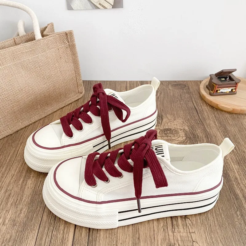 

Summer Breathable Sneakers Low Cut Canvas Shoes Women's New Korean Style Student Thick Bottom Heightening Casual Board Shoes