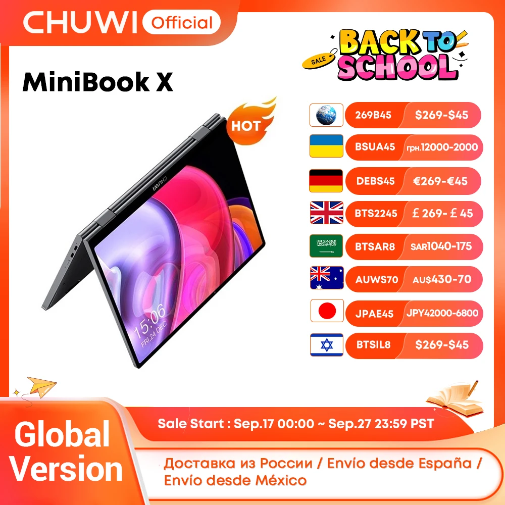CHUWI MiniBook X Laptop Tablet 2 In 1 Intel N150/N100 10.51'' FHD IPS Screen 16GB / 12GB RAM LPDDR5 512G SSD Windows 11 Notebook