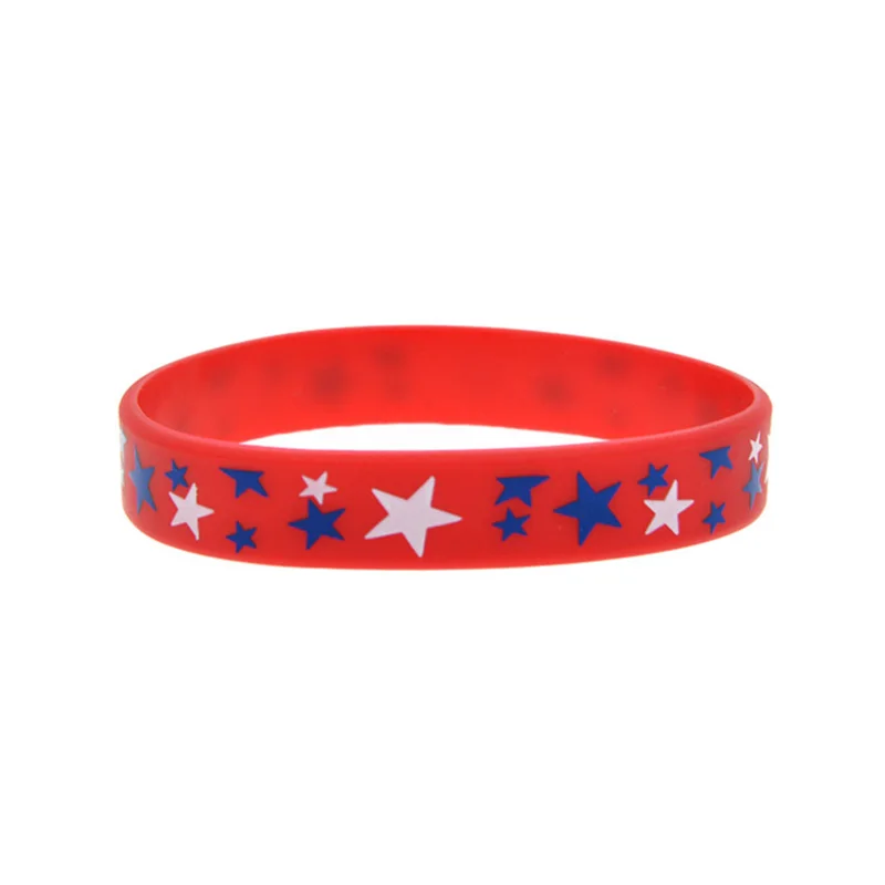 50 Stück bedruckte Armbänder mit Sternen-Flaggen-Logo „I Love USA“, Silikonarmband, Gedenkaccessoire zum 4. Juli, Handarmband – Detail 2