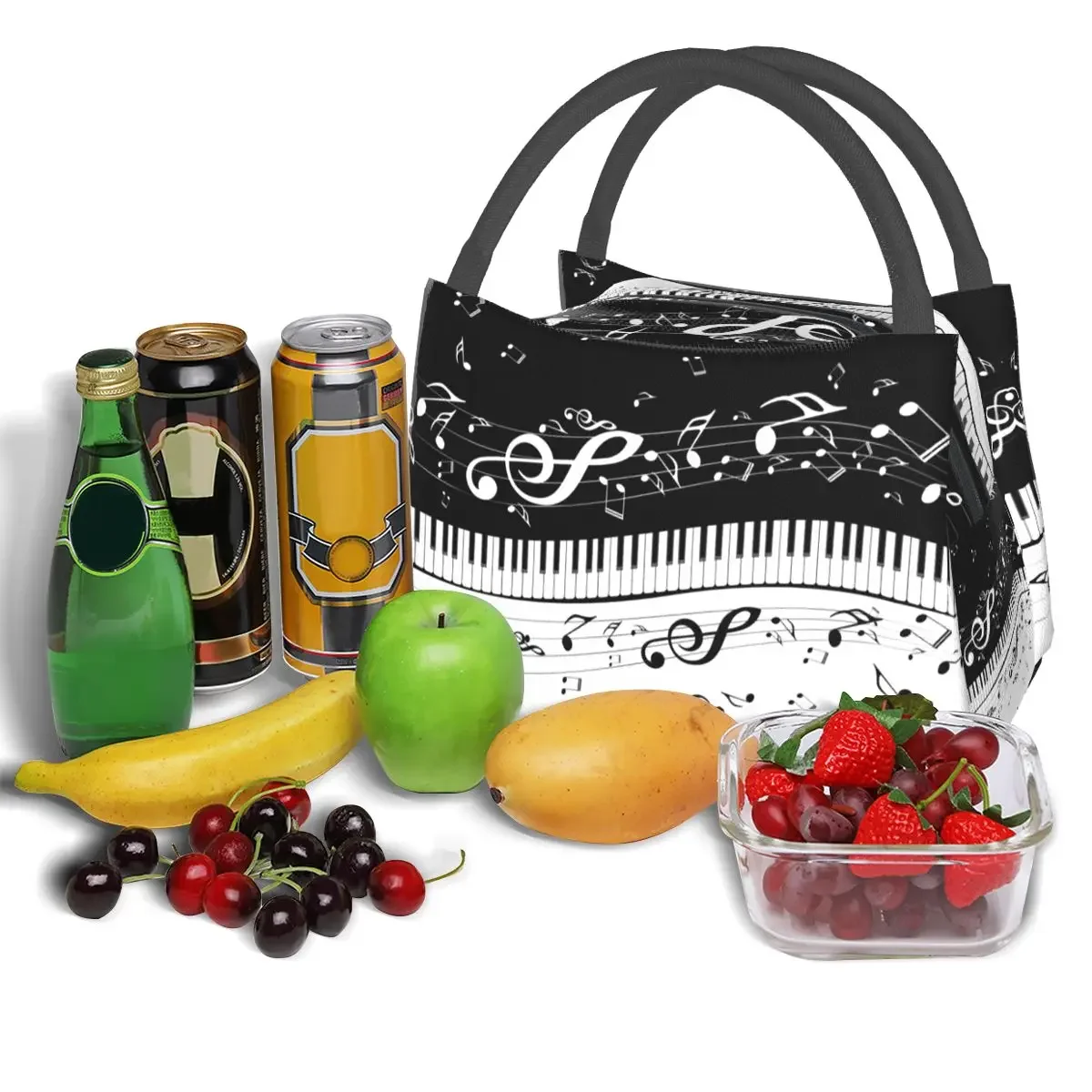 Aesthetic Piano Keys Lunch Bags Accessories Insulated Oxford Cooler Musical Notes Pianos Music Thermal Food Picnic Lunch Box