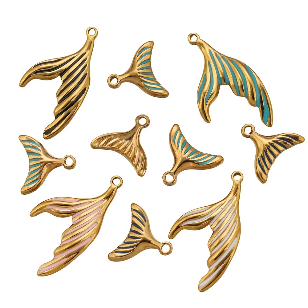 5pcs 304 Stainless Steel Enamel Fish Tail Ocean Charm for DIY Trend Necklaces Earrings Bracelet Jewelry Making Keychain Supplies - view 4