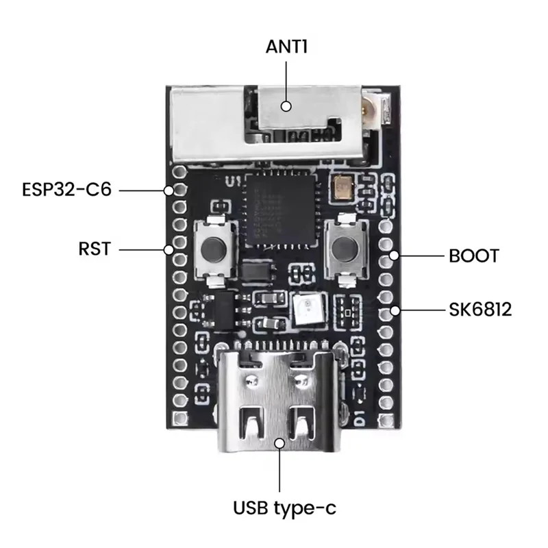 ESP32-C6 مجلس التنمية بلوتوث Wifi6 وحدة مع مذبذب كريستال RGB LED RISC-V 32 بت الأساسية 4 ميجابايت فلاش ESP32 C6 #5