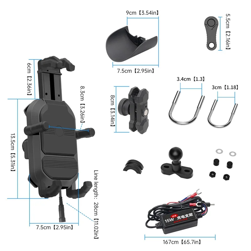 Motorcycle Handlebar Phone Mount With 15W Wireless Charger & Vibration Dampener, Anti-Theft, Adjustable Phone Holder, Durable