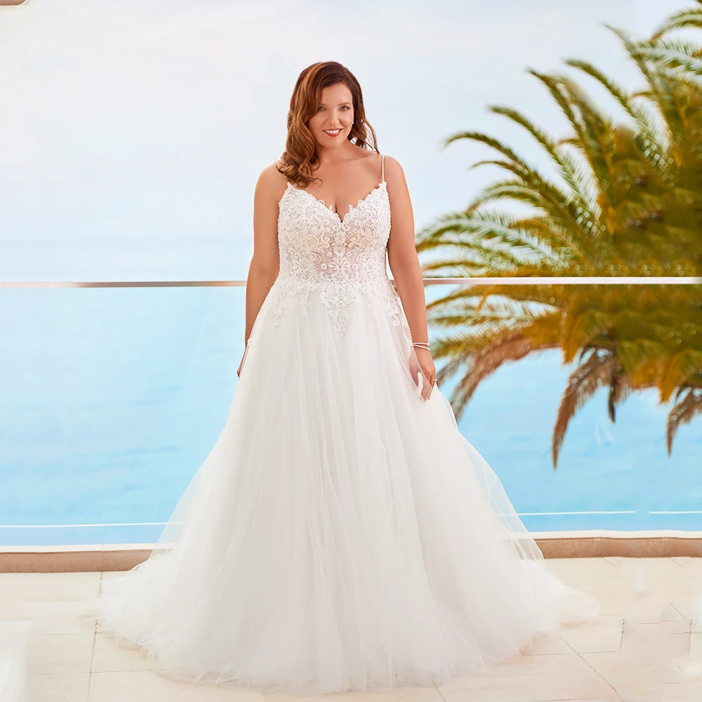 Pastrol abiti da sposa Plus Size donna 2023 scollo a v Spaghetti Strap abiti da sposa Tulle a-line Sweep Train pizzicoware 349hounse sore