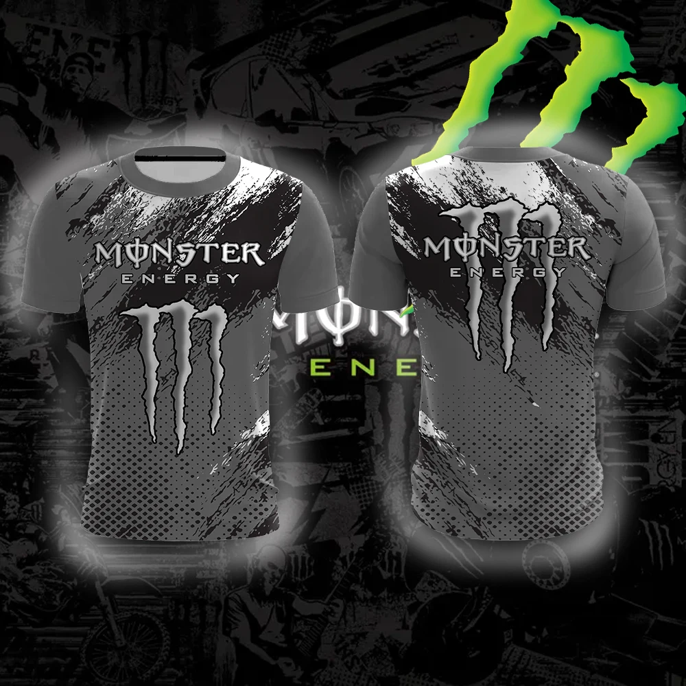 Camiseta de verano para hombre con estampado 3D de la marca Monster Energy, informal, de secado rápido, transpirable, con cuello redondo y manga corta