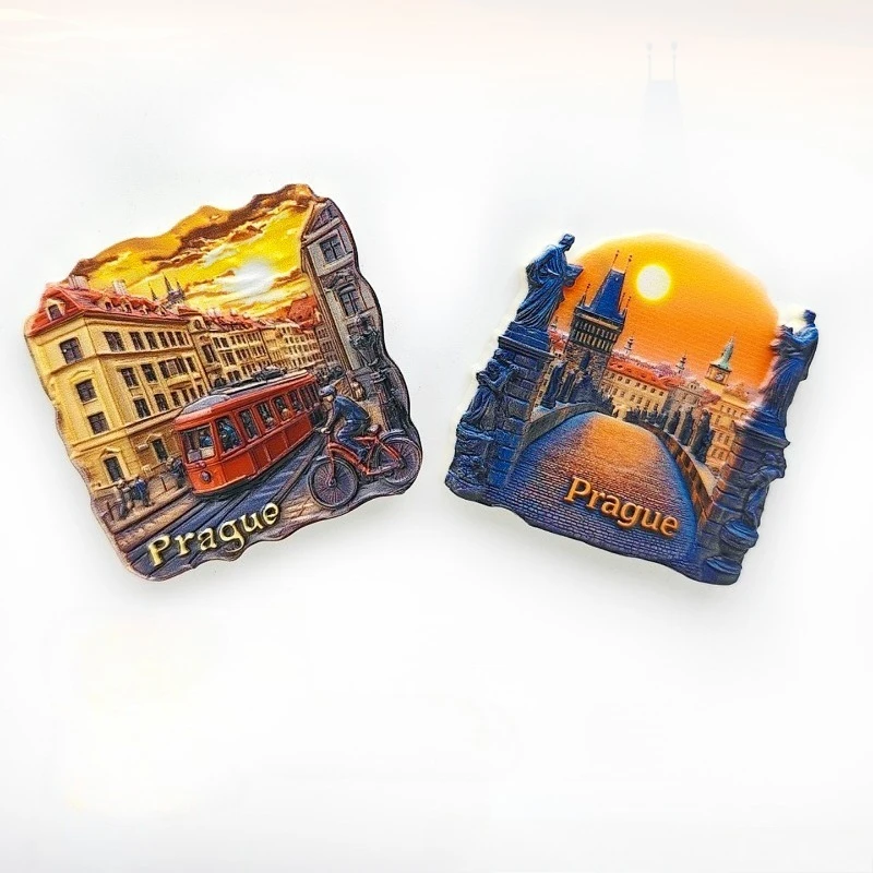 Czech Republic Prague Twilight Refrigerator Stickers Retro Relief Magnetic Stickers Travel Souvenirs Creative Home Decoration