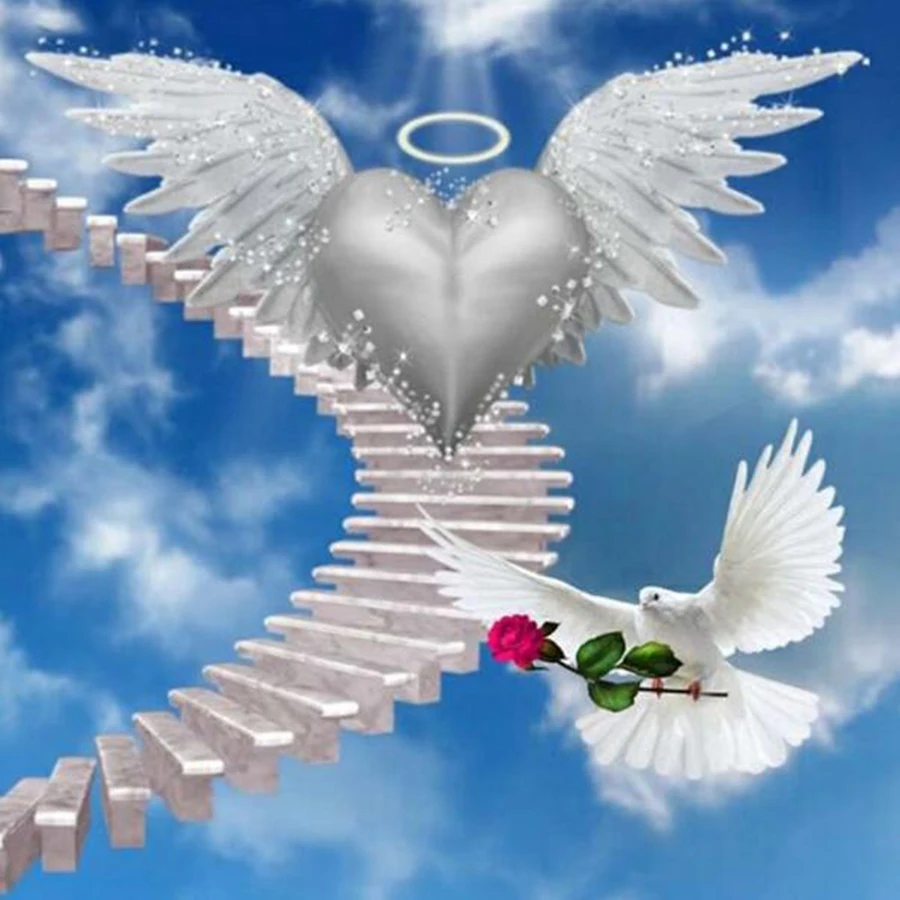 Full  Diamond painting pigeon rose heart wing stairs 5D DIY Square Diamond embroidery Cross stitch Round Diamond mosaic