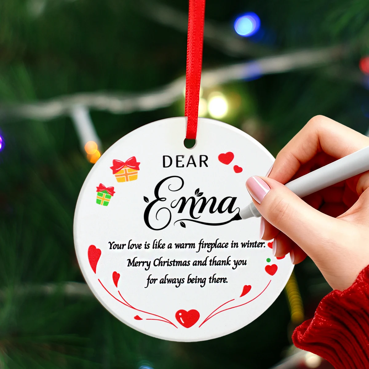 1 Stück Keramik-Herz-Weihnachtsanhänger, DIY-Handschrift-Anhänger, Weihnachtsbaum-Dekoration, hängende Verzierung, Innen- und Außendekoration, Weihnachtsgeschenk, Taschenfüller, Heimdekoration,