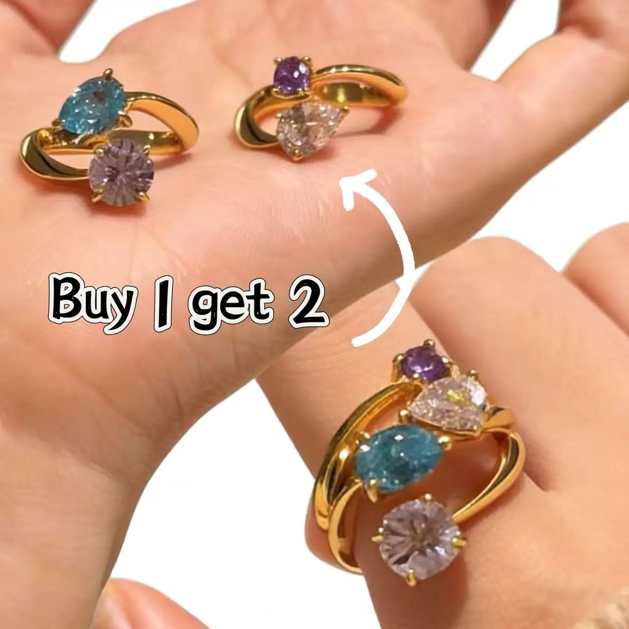 

925 Silver Gold Plated Colorful Zircon Irregular Cluster Diamond Open Ring Multi-stone Rainbow Cocktail Ring Jewelry Gift