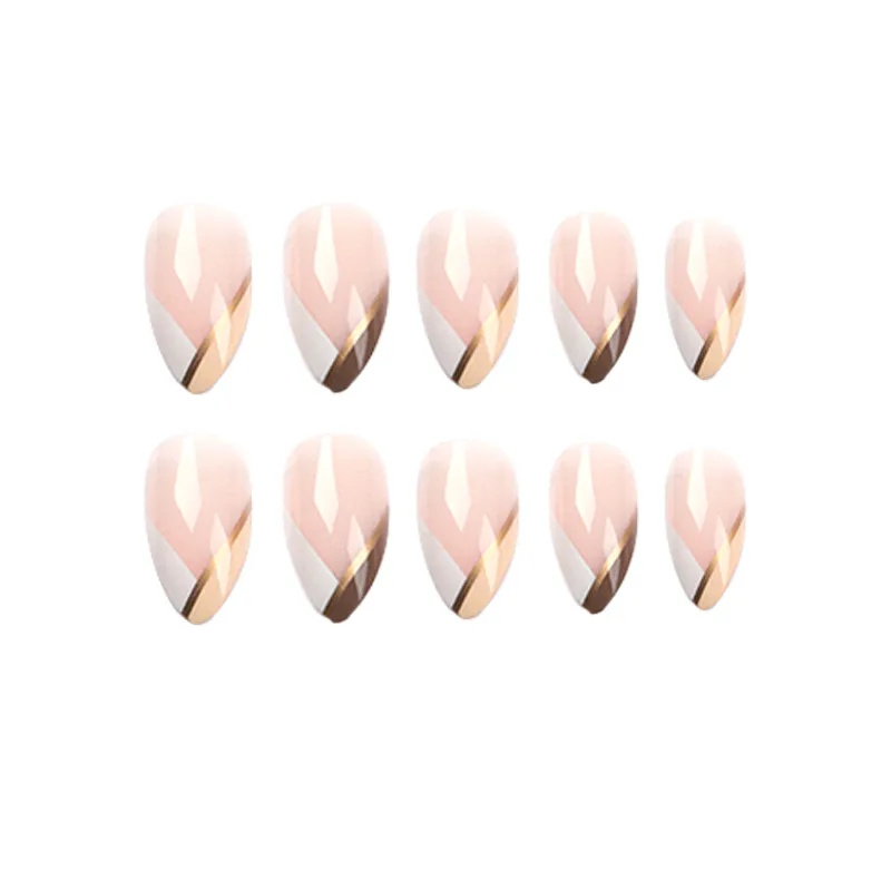 24Pcs Eagle beak armor False Nail White brown splicing oblique French style Wearable Manicure Press ON Nails Solid