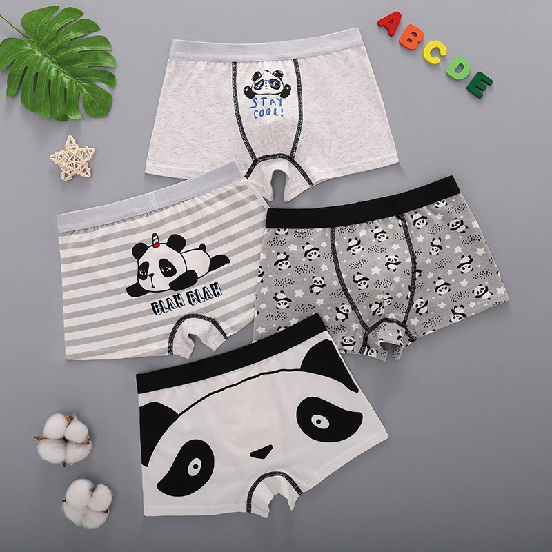 4Pcs Children Boys Underwear Cute Panda Print Toddler Cartoon Animal Briefs for Infant Kids Teen Underpant 2 -12 Years