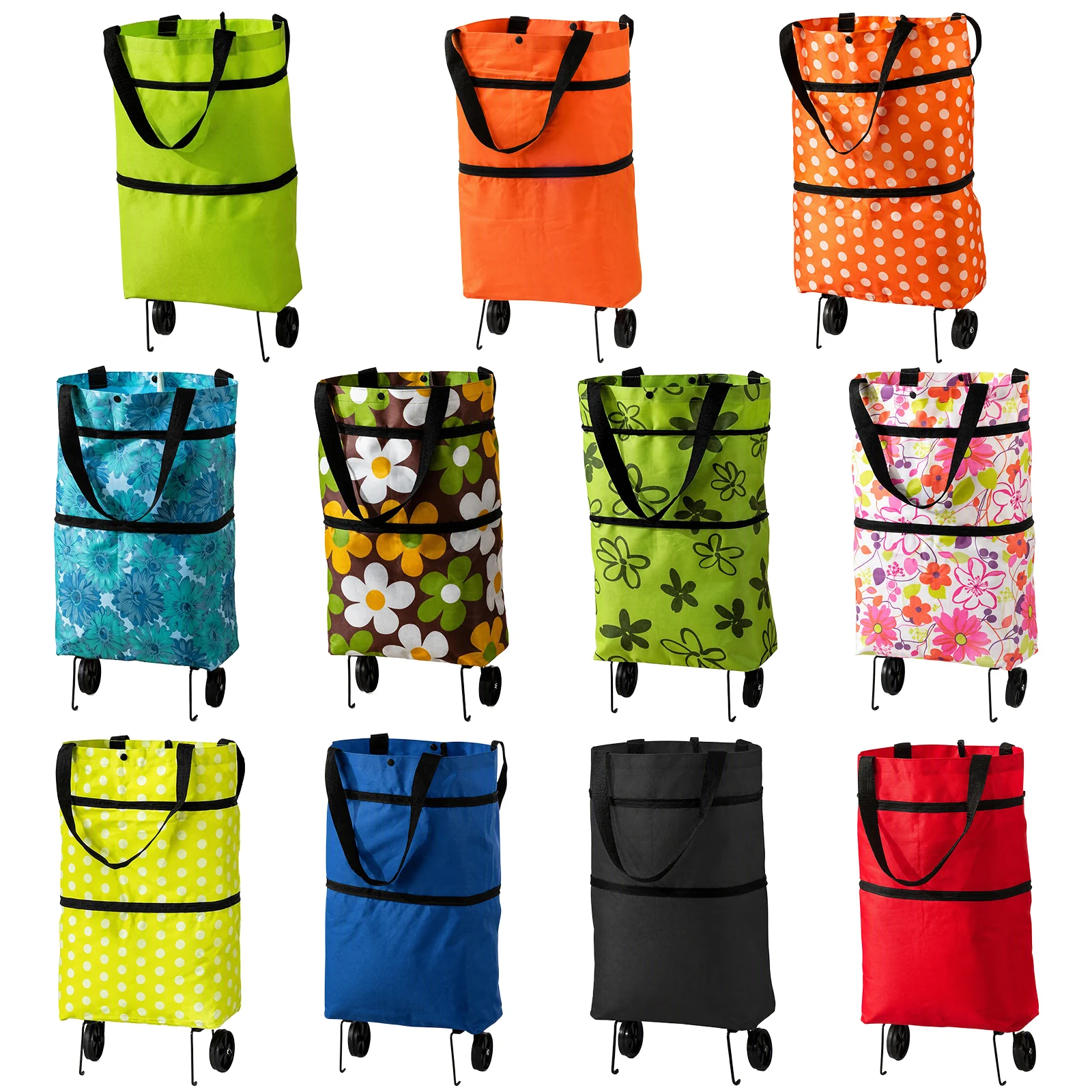 2 in 1 Foldable Shopping Cart with Wheels and Pull Handle Portable Grocery Cart Grocery Bag Gift for Women & Seniors