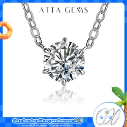 ATTAGEMS 925 Silver Necklace Pendant Round Cut 1.0ct D Color White Moissanite Pass Diamond Test for Women Elegant Necklace