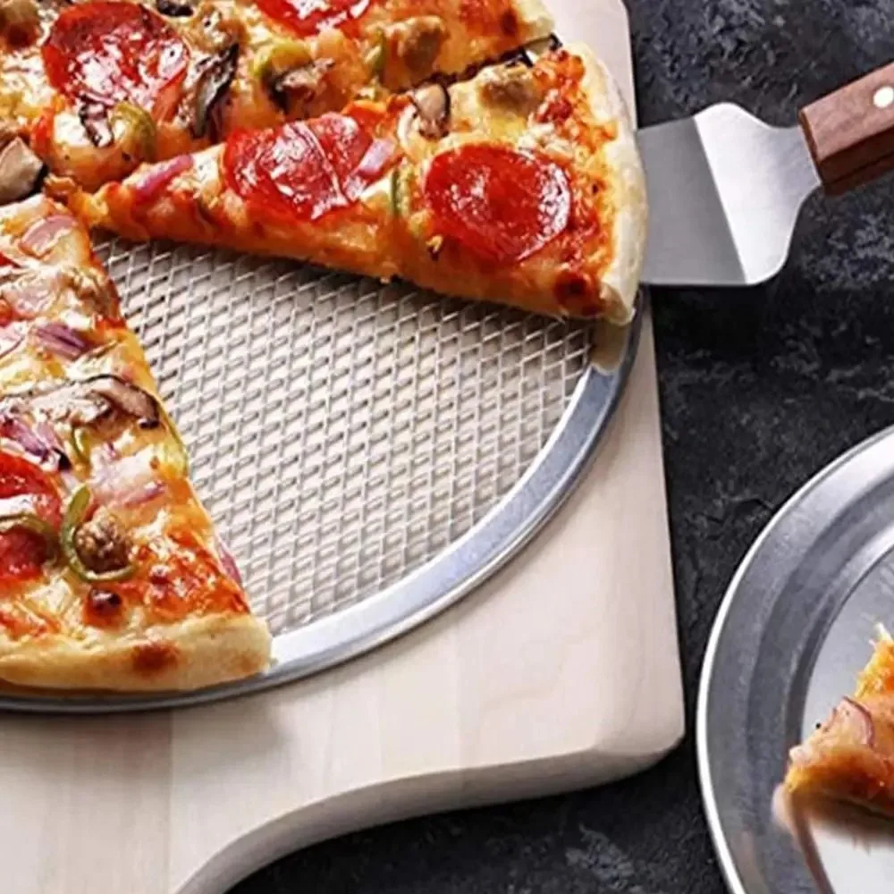 1 Uds. Sartén de malla para hornear Pizza, sartén para Pizza gruesa redonda de aluminio comercial de 8-13 pulgadas, parrilla de malla de diamante, malla de secado uniforme