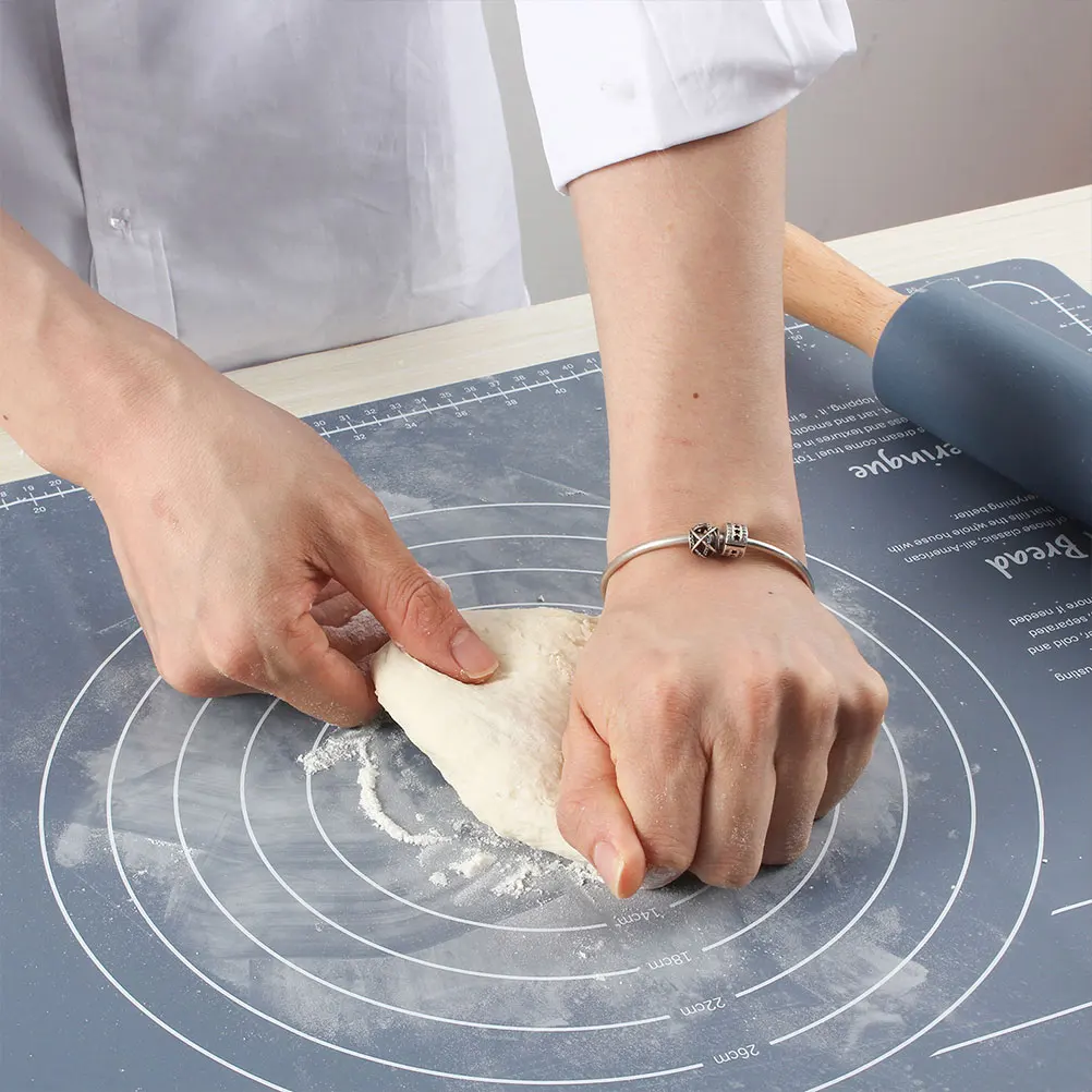 

Silicone Wooden Rolling Pin Bread Mat Mat Anti skid Dough Pastry Pizza Bread Maker Reusable Kitchen Countertop Blue