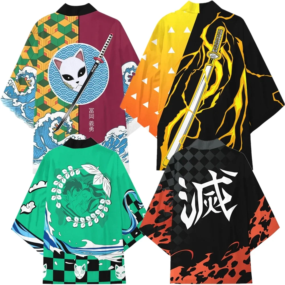 

Anime Agatsuma Zenitsu Kamado Tanjirou Kisatsutai Cosplay Costume Coat Uniform Cloak Tops Kimono Haori Shirt Unisex