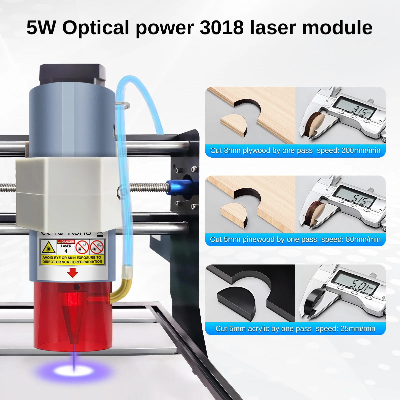 Laser Tree 5W Laser Module (with Pneumatic Assist) 450nm Fixed-Focus TTL Blue Laser Head Professionally Compatible with CNC3018