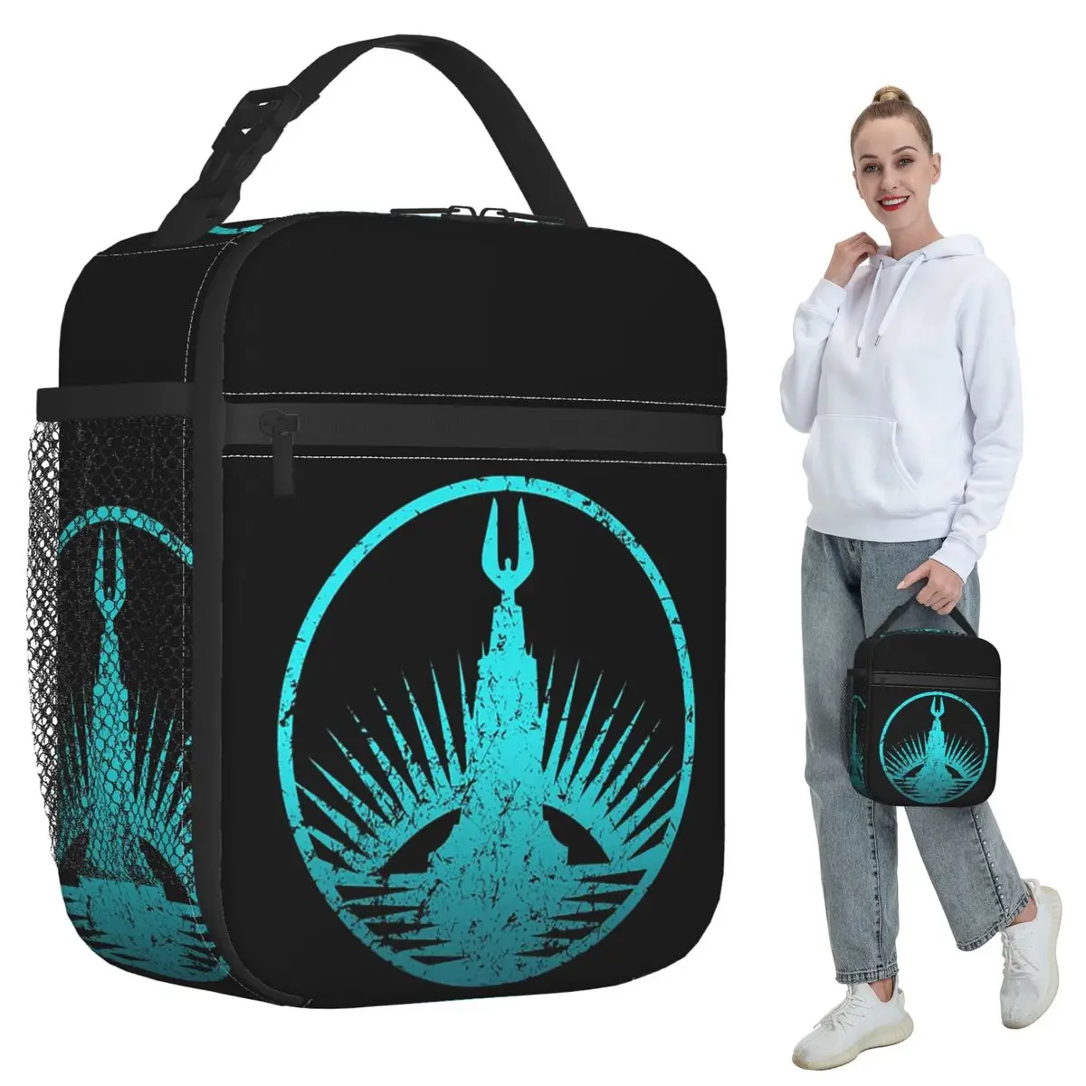 Sac à lunch isotherme Bioshock Rapture Teal Faded pour femmes, boîte à nourriture thermique pour le bureau, sac fourre-tout, boîtes à lunch portables, conteneur