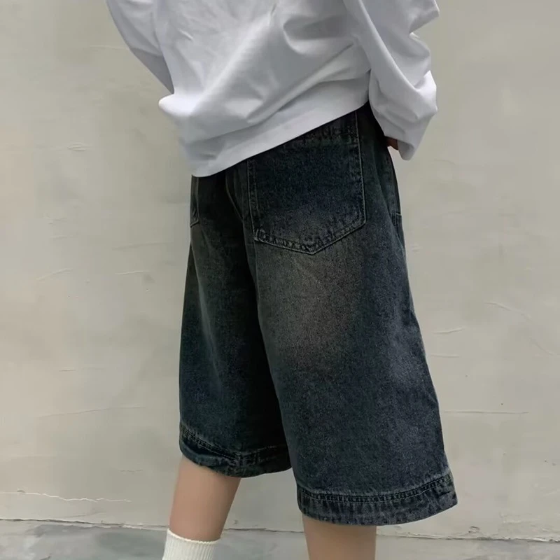 Weibliche Sommer Neue Casual Streetwear Denim Shorts Y2K Retro Baggy Gewaschen Jeans Frauen Amerikanischen Hohe Taille Breite Bein Capri Hosen