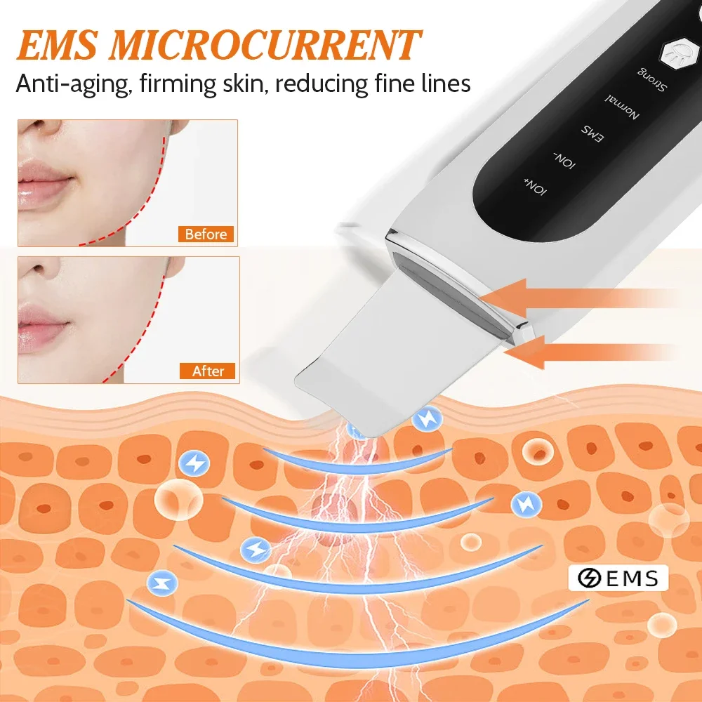 Épurateur de peau à ultrasons 5 Modes LED rouge bleu lumière EMS lifting points noirs dissolvant acné pores nettoyage Peeling Machine pelle