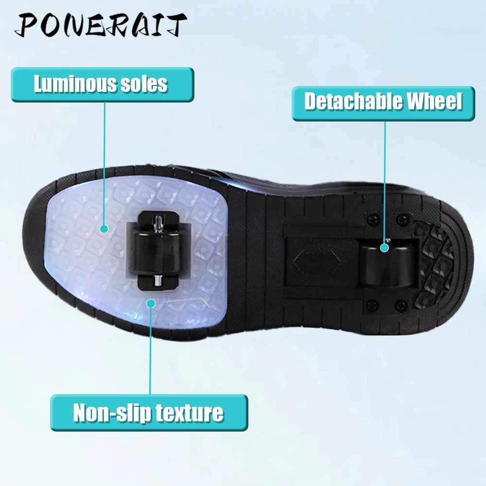 Powerslide-Zapatillas de deporte para niños y niñas, zapatos de patines con 2 ruedas extraíbles, 2 en 1, zapatos de carreras con Led