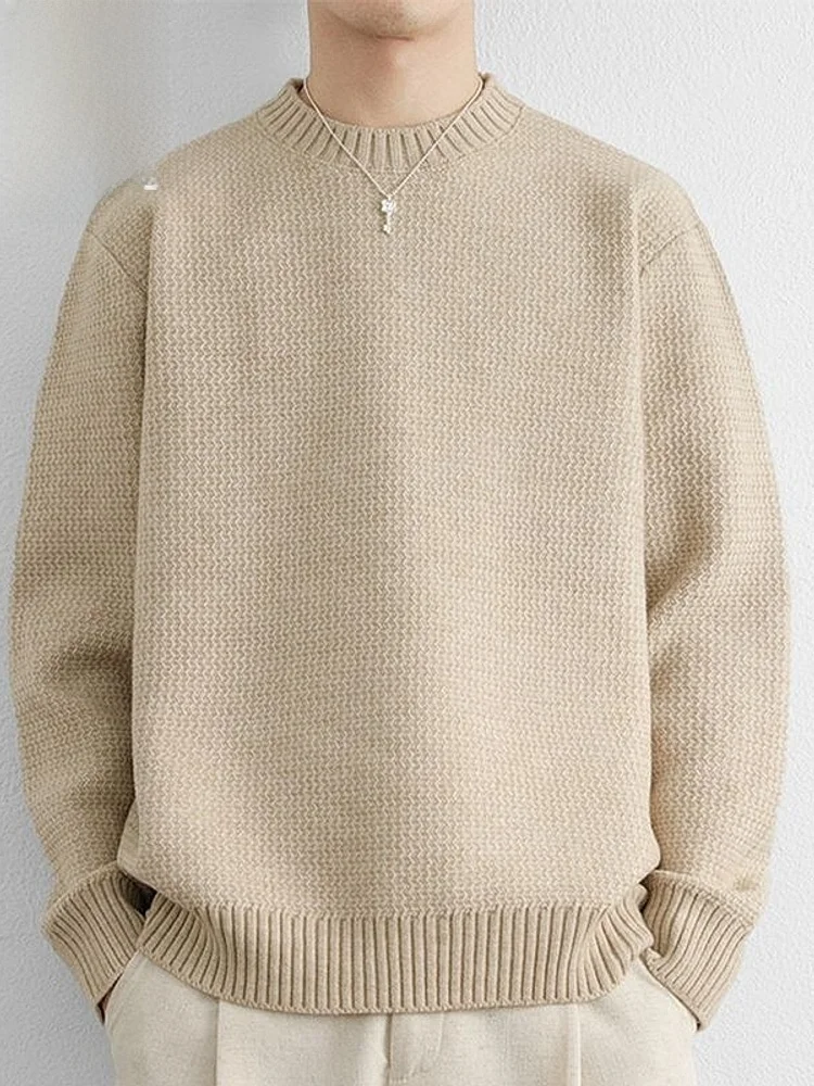 

Мужской вязаный свитер с круглым вырезом, повседневный, свободного кроя, для зимы, базовый слой, удобный, с длинными рукавами