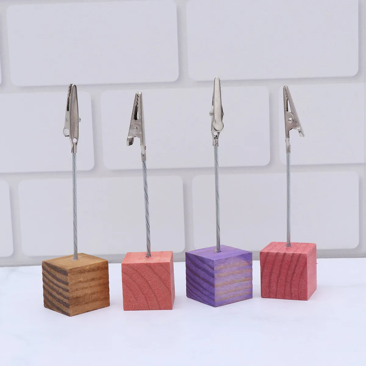 8Pcs Wooden Memo Clip Photo Holder Desktop Note Stand for Card Messages Wedding Party Seat Decoration Random Color