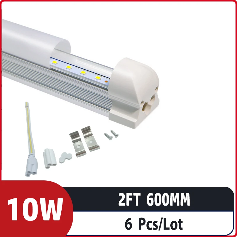 

6pcs/lot 2ft 600mm 10w AC85-265V input Led Fluorescent lamp For Home Lighting T8 integrated led tube