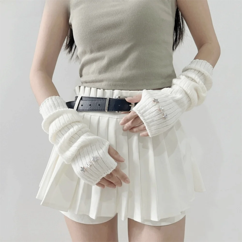 Guanti scaldamuscoli lunghi alla moda resistenti al freddo con toppa pentagramma Guanti senza dita lavorati a maglia con maniche calde per il braccio Autunno Inverno