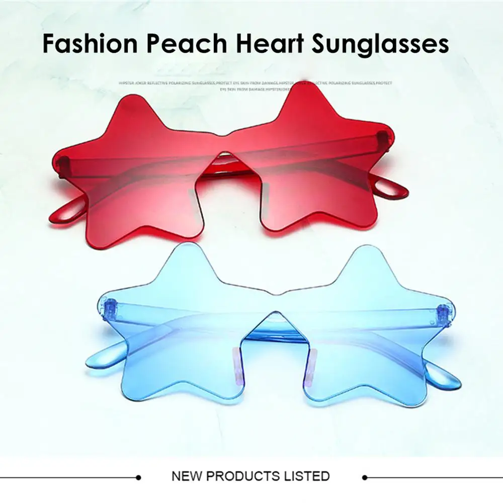 1Pc Frameless Star Shaped Solid Color Glasses For Cosplay Eyewear Cool Disco Glasses For Women Men Fashion Pentagram Sunglasses