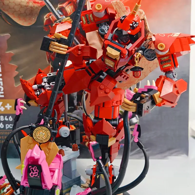 2025 New 996pcs Flame Knight Mecha Building Blocks Mecha Character Model Brick Desktop Decoration Display Toys Gifts - view 4