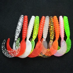 10PCS Jigging Weiche Silikon Angeln Lockt 3,5 cm 5,5 cm Garnelen Fischgeruch Wobbler Spirale Schwanz Künstliche Swimbaits Shad souple