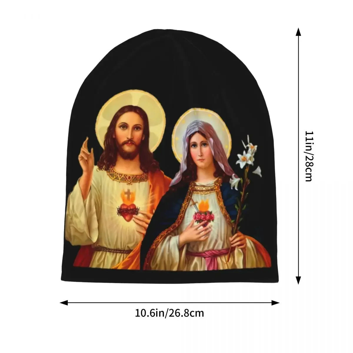 Sacred And Immaculate Heart Of And Mary Skullies Beanies Bonnet Hats Man Graphic Print Warm Dual-use Bonnet Knit Hat