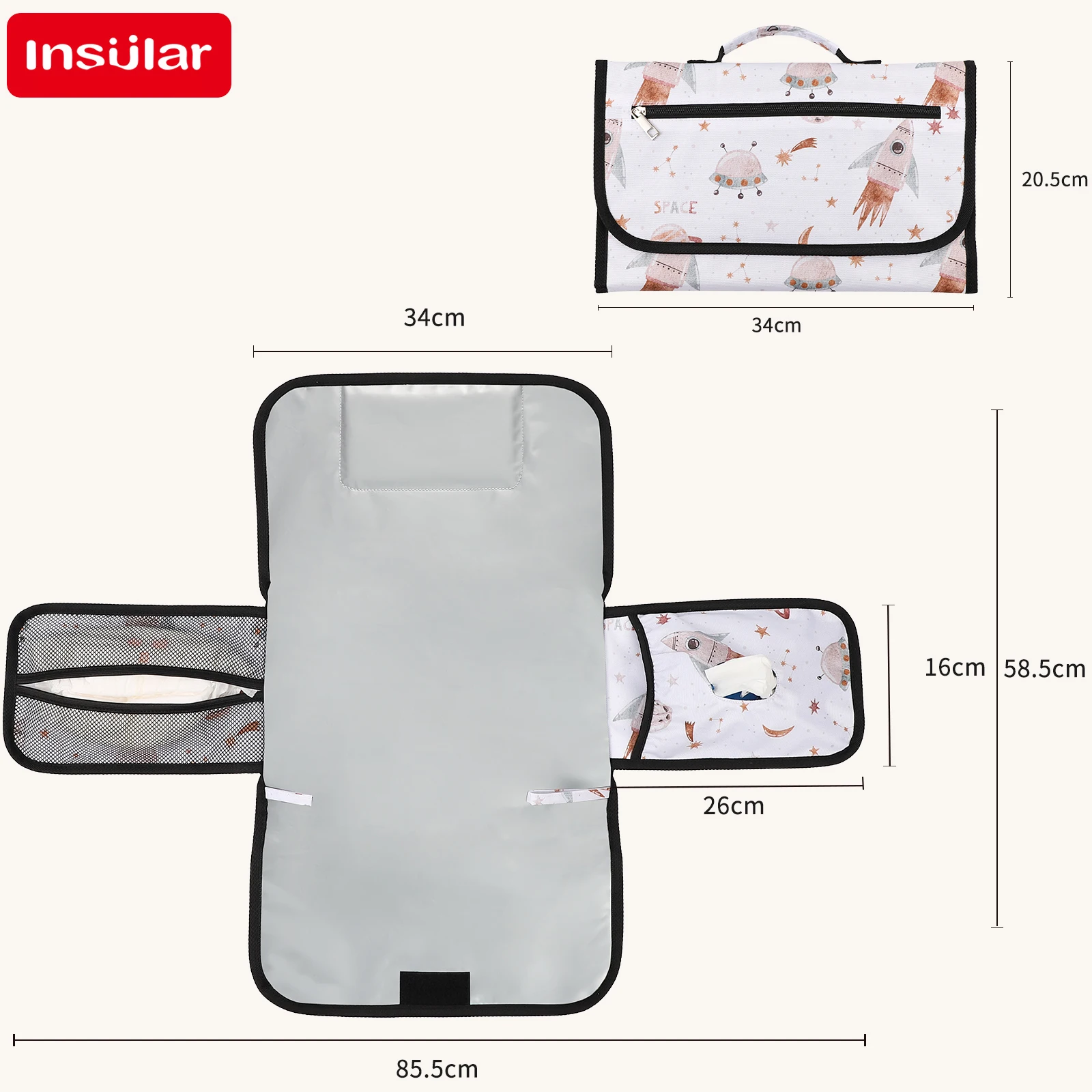 INSULAR مريحة فراش 3-Layer حفاضات مقاومة للماء حوض تغيير الوسادة طوي تخزين حزمة قابل للغسل الحفاض وسادة متعددة الوظائف