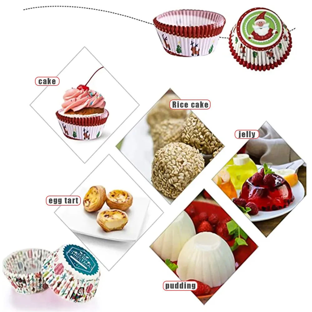 100Pcs Christmas Cupcake Paper Cups Muffin Cupcake Liners Merry Cake Mold Baking Home Decorations