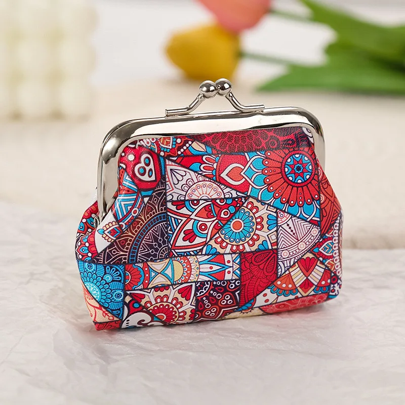 12 PCS Fashion PU Leather Coin Purse Bohemian Style Geometric Women Small Change Money Bags Holder Wallet Mini Pouch