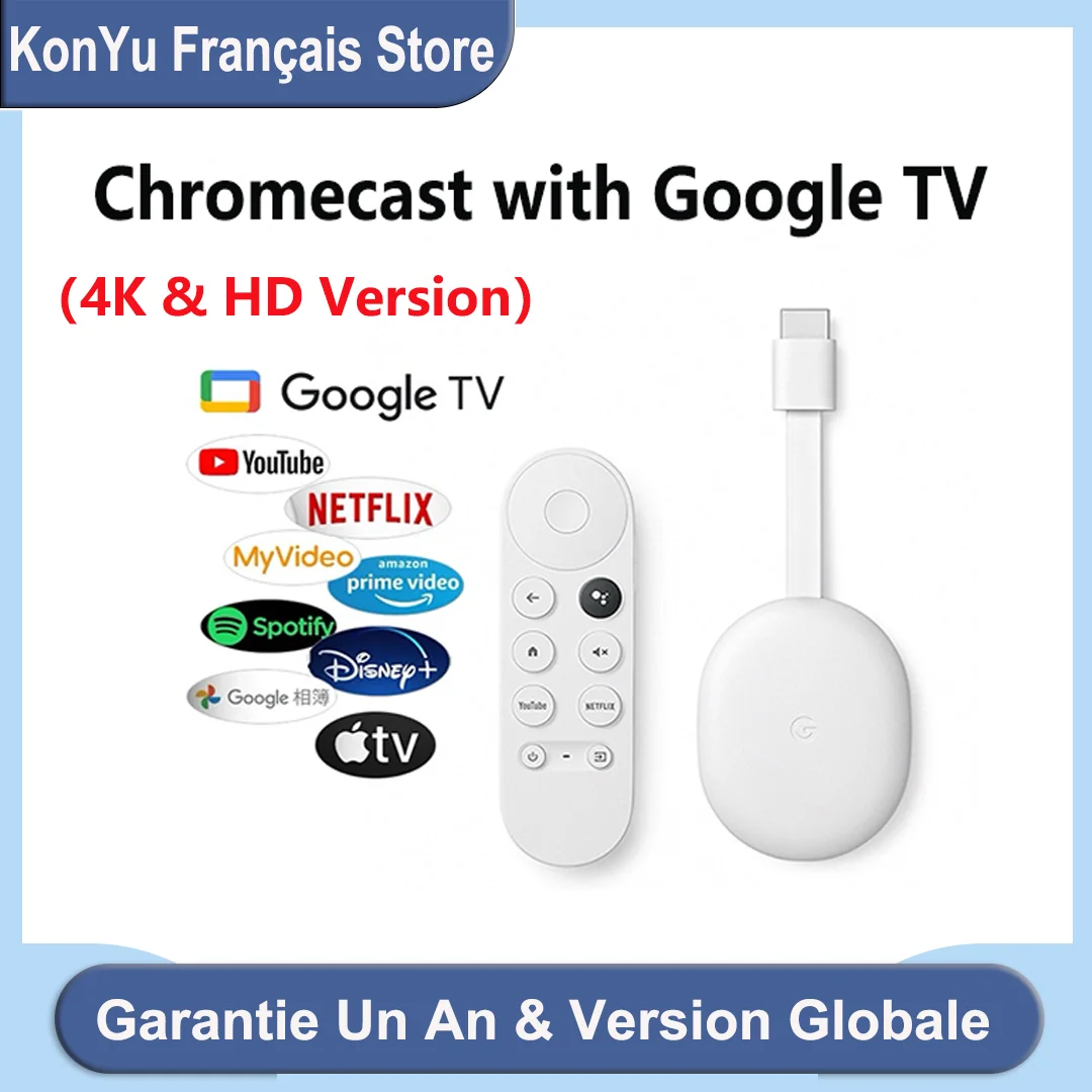 Google TV Chromecast with Google TV (HD & 4k) Snow - Stream your training to your TV with voice remote control