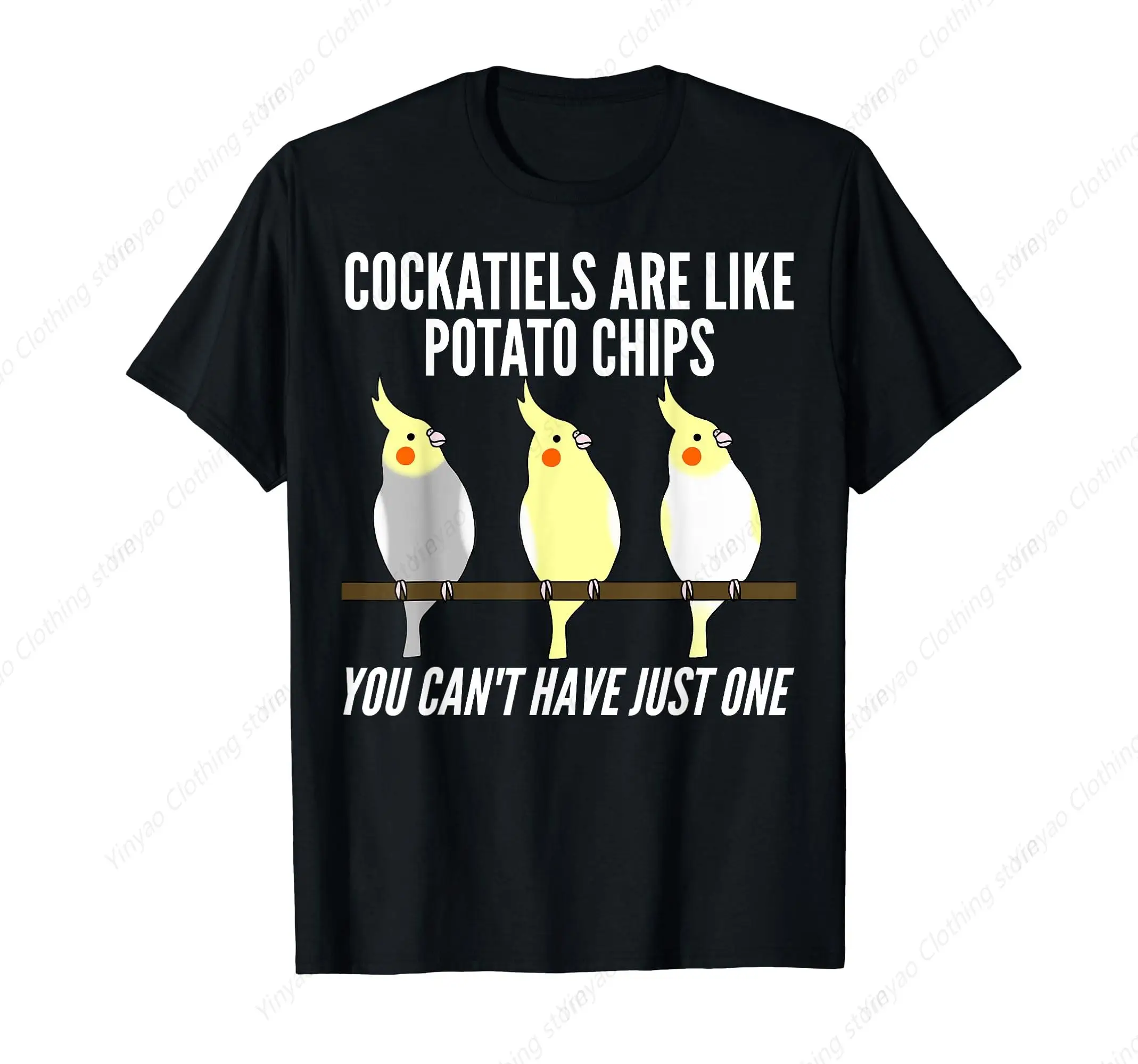 

Parrots Are Like Potato Chip Printed Shirts Interesting Parrot Men'S T-Shirts Made Of Pure Cotton And Black Casual Short Sleeves