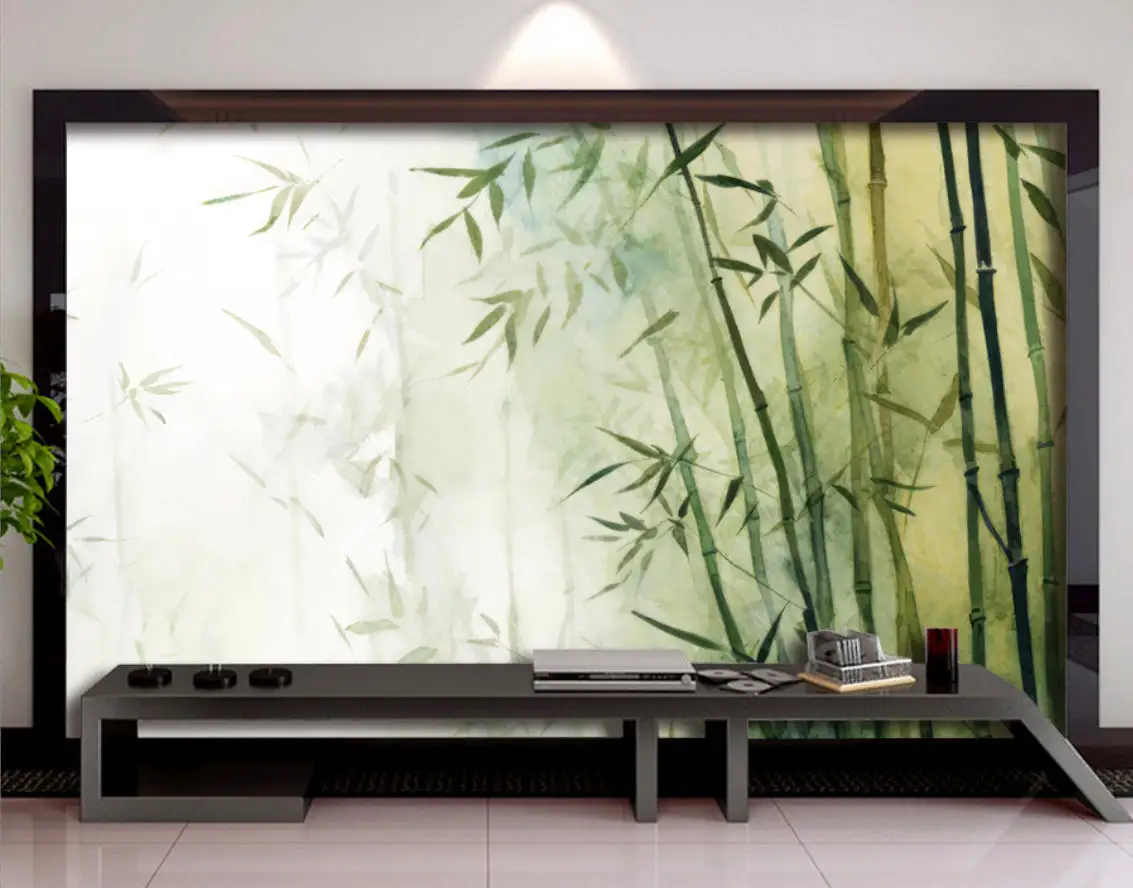 Custom Wallpaper Home Decoration Background Mural waterfall Bamboo Lotus Fresh square TV Background Wall mural 3d wallpaper