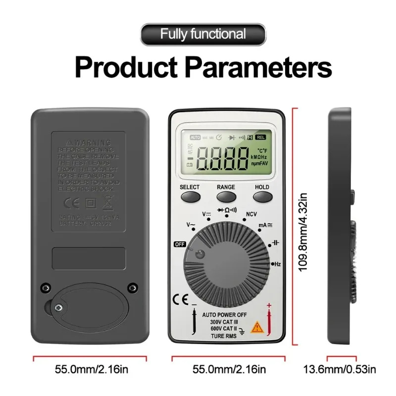 ANENG-101 Mini Digital MultimeteT-RMS AC/DC NCV Capacitance Ammeter Voltmeter Tester Multimetro Digital Profesional Test
