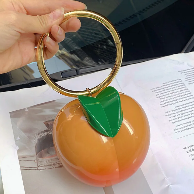 حقيبة يد لطيفة على شكل البرسيمون حقيبة يد نسائية مستديرة متعددة الألوان مزخرفة مع سلسلة حقيبة يد مسائية عصرية جديدة