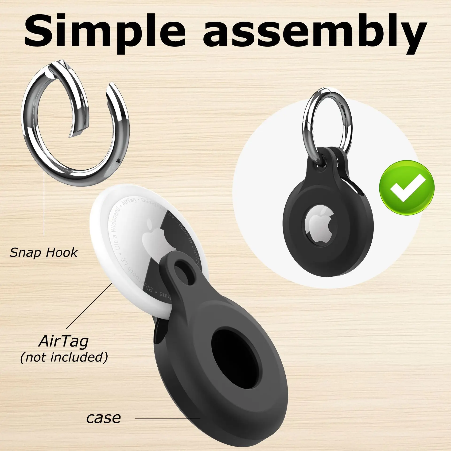 Eayburst AirTag-Halter für Apple AirTag-Hülle mit Schlüsselanhänger, Silikon-AirTag-Abdeckung für Gepäck, Katzen- und Hundehalsband, Rucksack – Detail 2